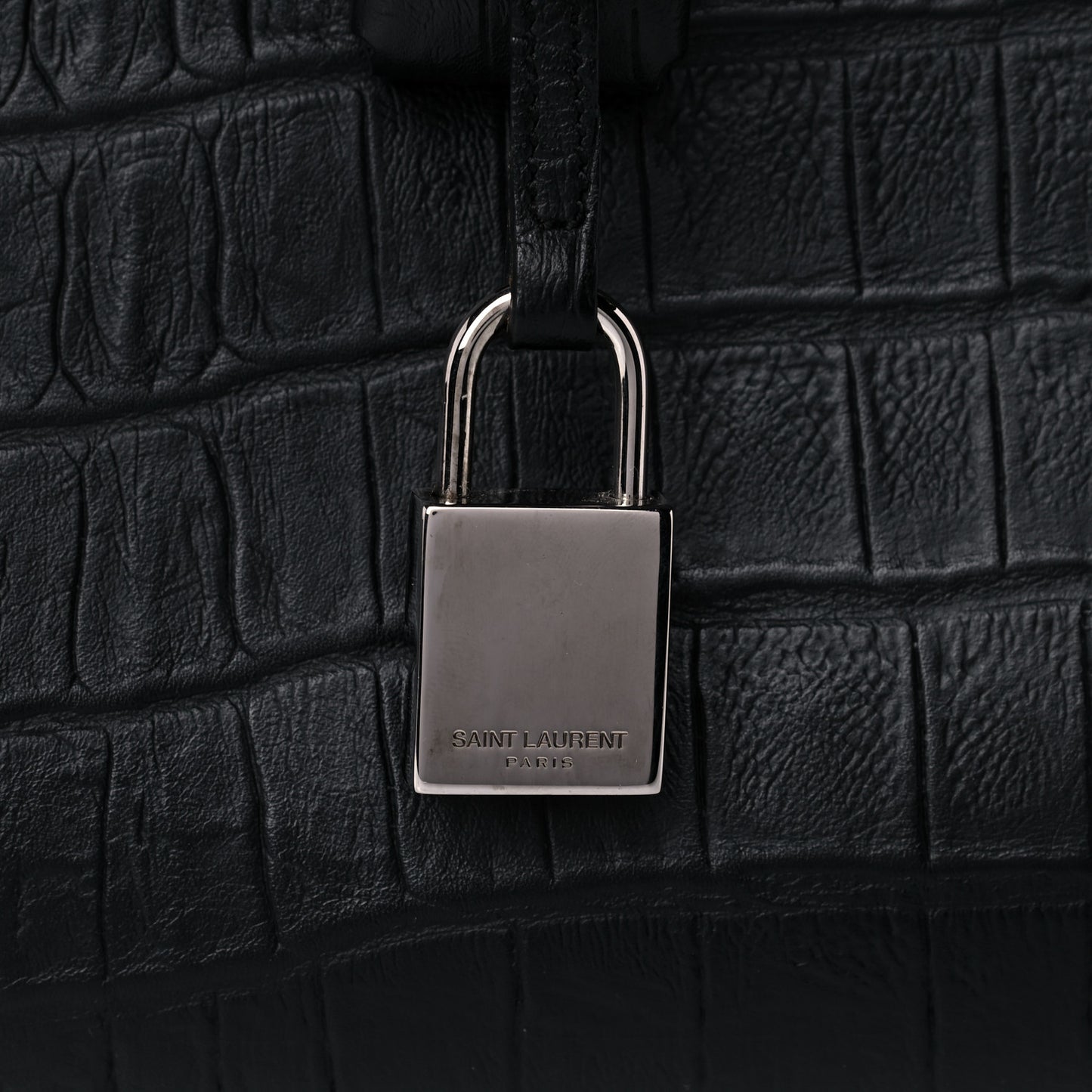 Calfskin Crocodile Embossed Small Sac de Jour Black