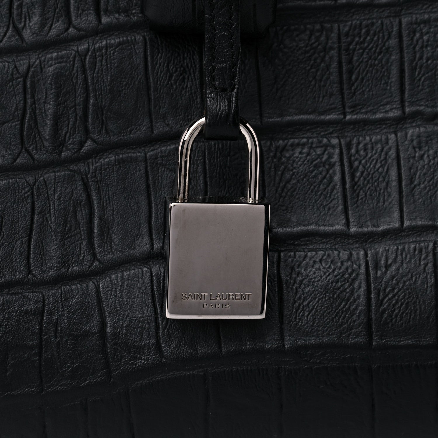 Saint Laurent Calfskin Crocodile Embossed Small Sac de Jour Black 15 of 15