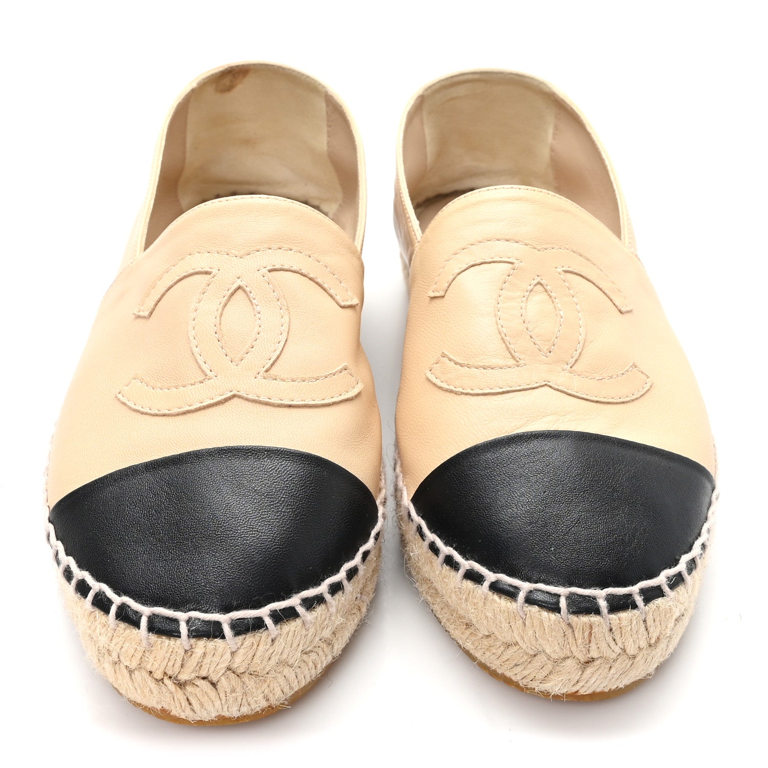 Chanel Lambskin CC Espadrilles 37 Beige Black 3 of 10