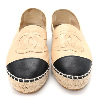 Chanel Lambskin CC Espadrilles 37 Beige Black 3 of 10