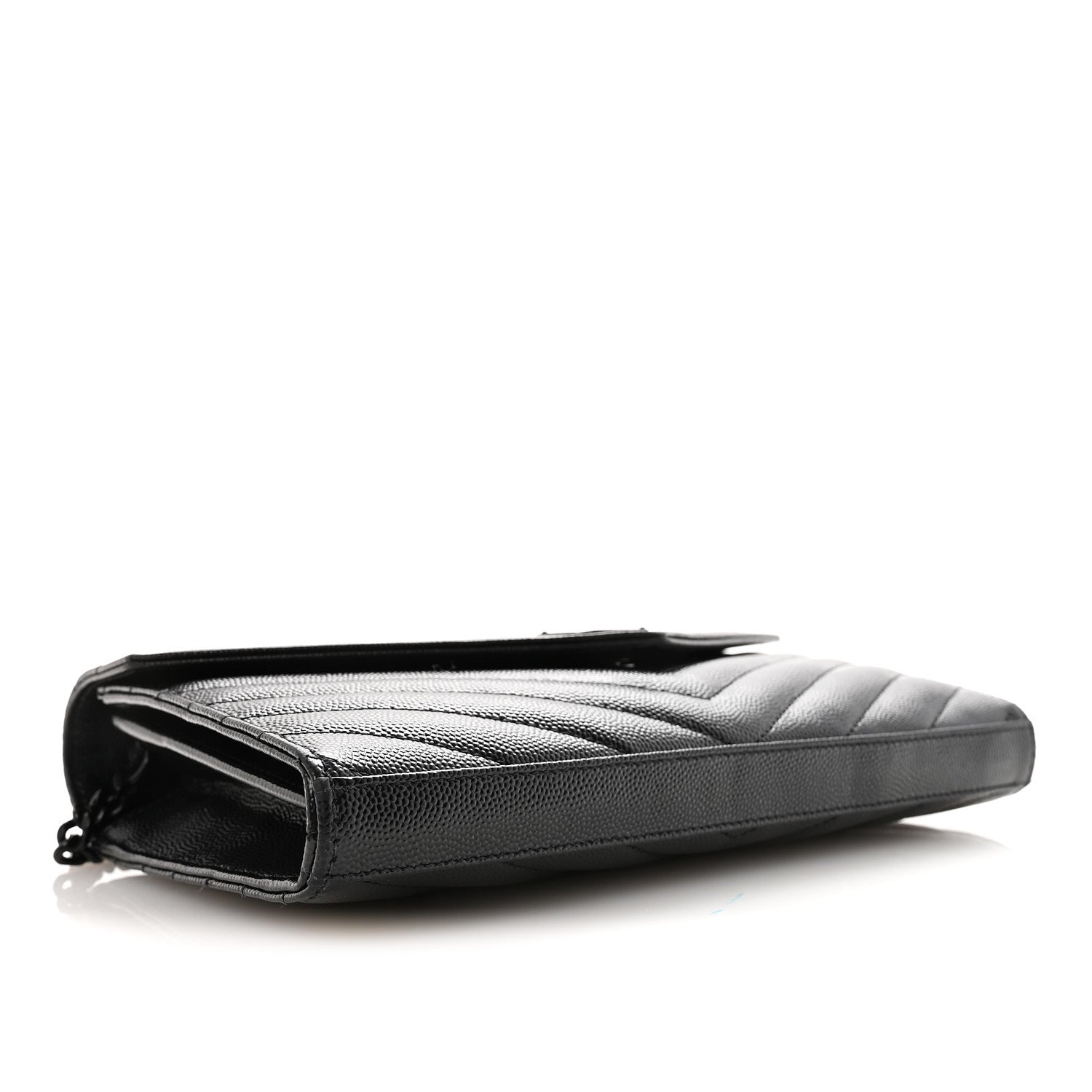 Saint Laurent Grain De Poudre Matelasse Chevron Monogram Monochrome Chain Wallet Black 4 of 9