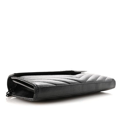 Saint Laurent Grain De Poudre Matelasse Chevron Monogram Monochrome Chain Wallet Black 4 of 9