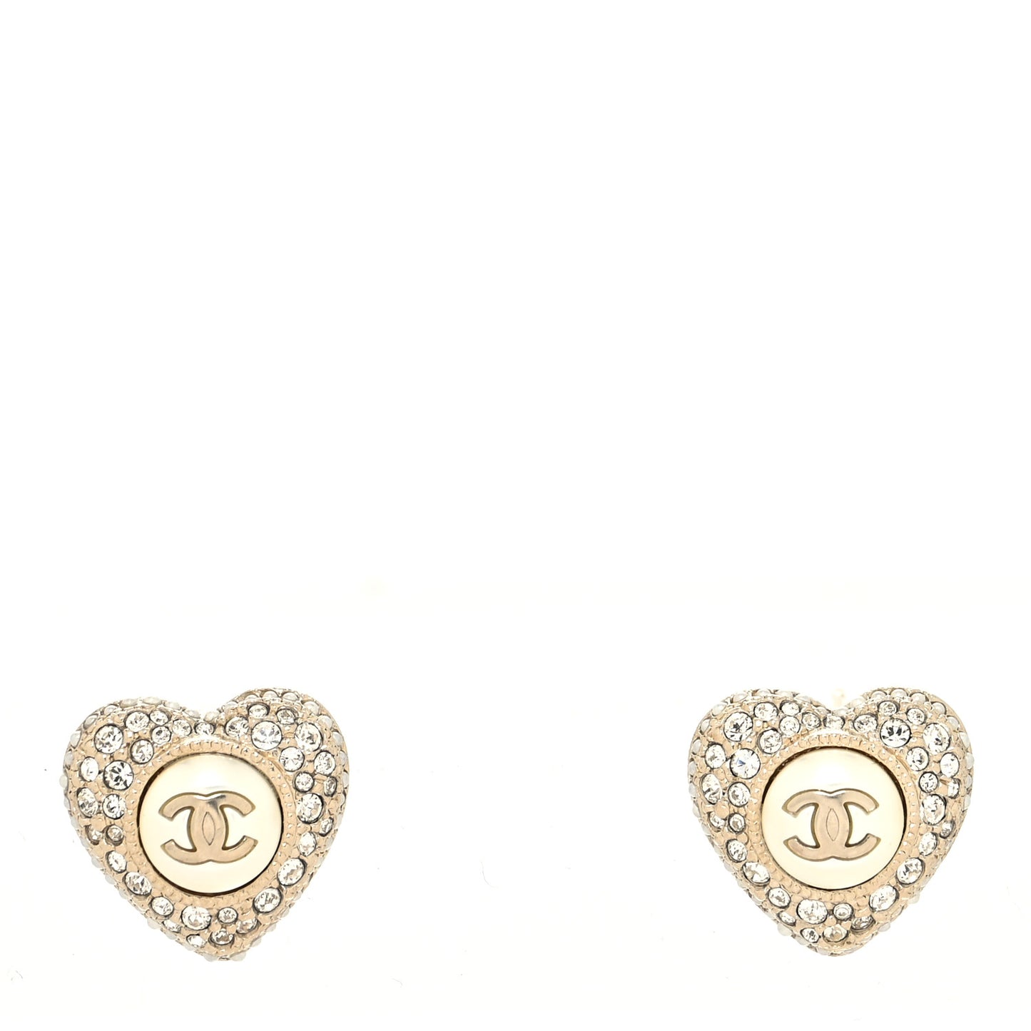 Pearl Crystal CC Heart Earrings Gold White