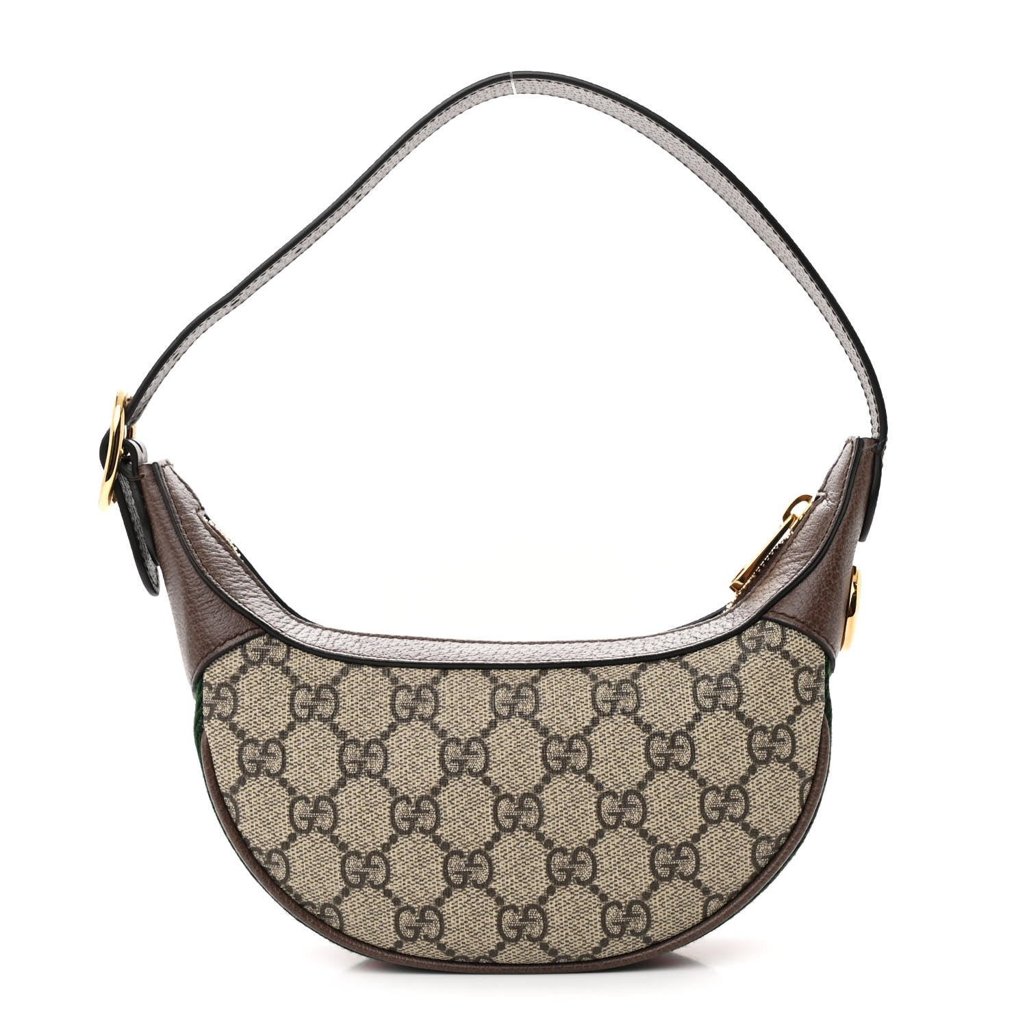 Gucci GG Supreme Monogram Textured Calfskin Web Mini Ophidia Half Moon Hobo Beige Ebony New Acero 1 of 11