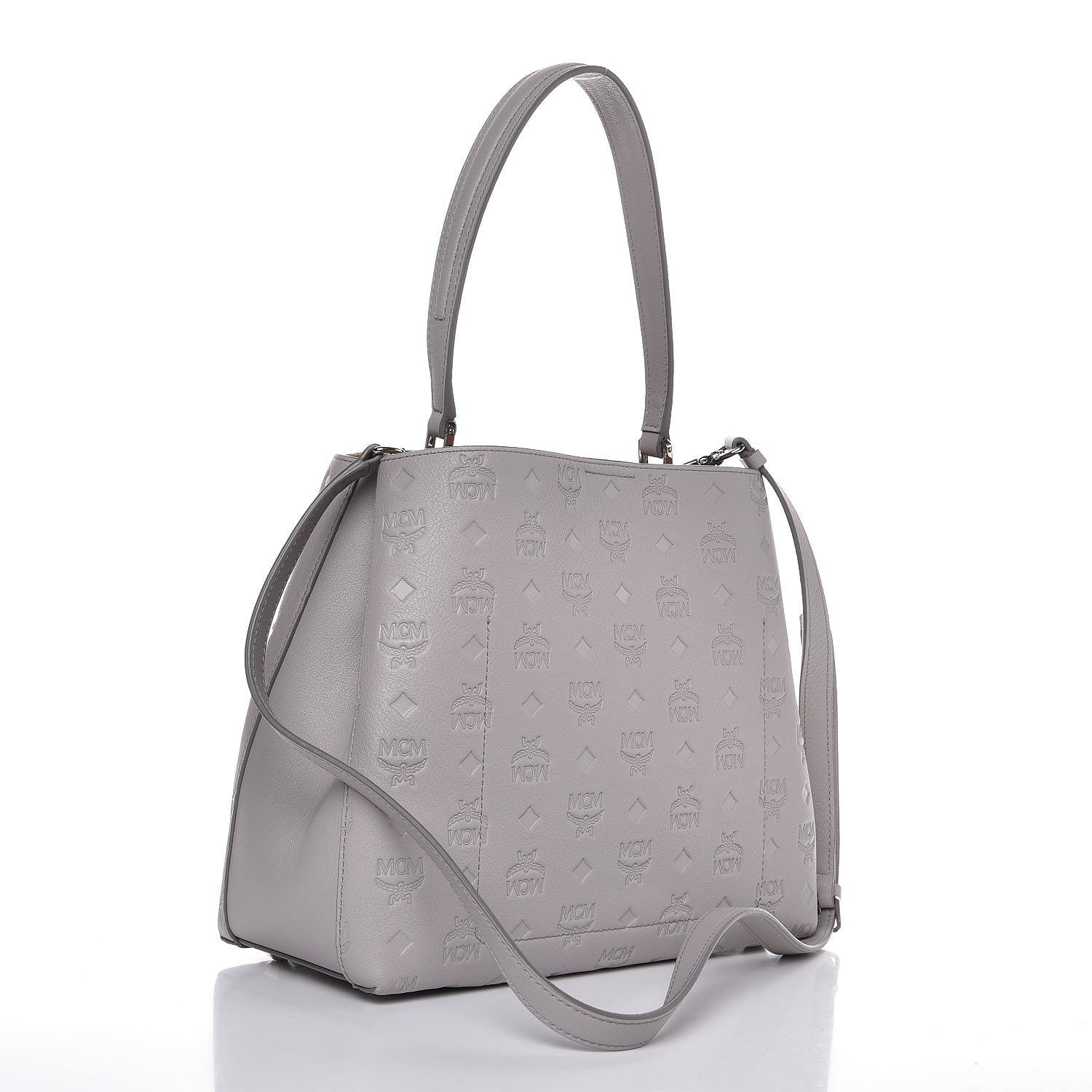 MCM Calfskin Ottomar Monogram Sarah Convertible Hobo Dove 3 of 9