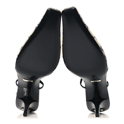 Gucci GG Monogram Malaga Kid Crystal Square G 75mm Slingback Pumps 40 Beige Blue 6 of 9