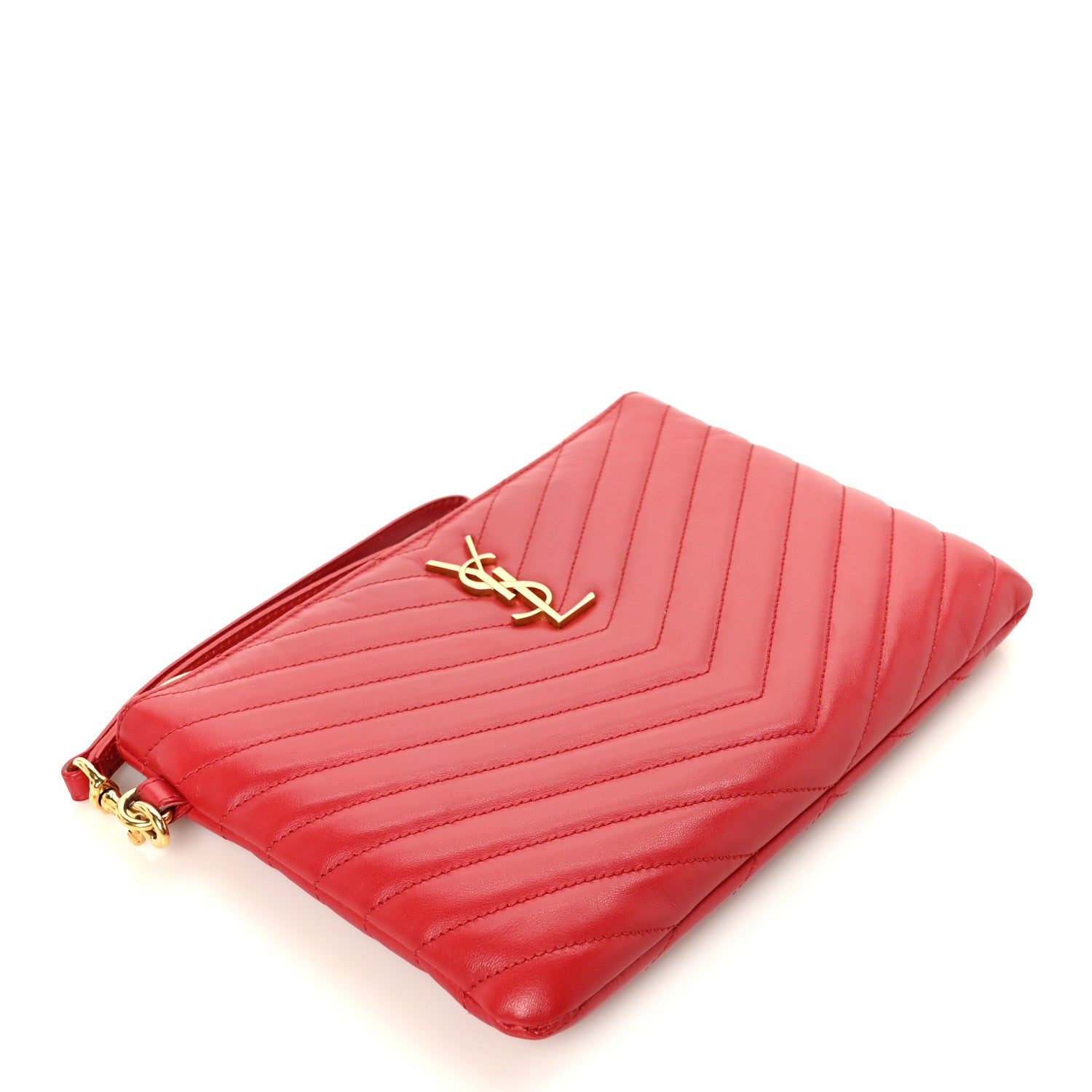 Saint Laurent Calfskin Matelasse Chevron Monogram A5 Wristlet Bandana Red 4 of 9