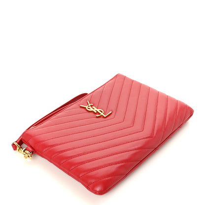Saint Laurent Calfskin Matelasse Chevron Monogram A5 Wristlet Bandana Red 4 of 9