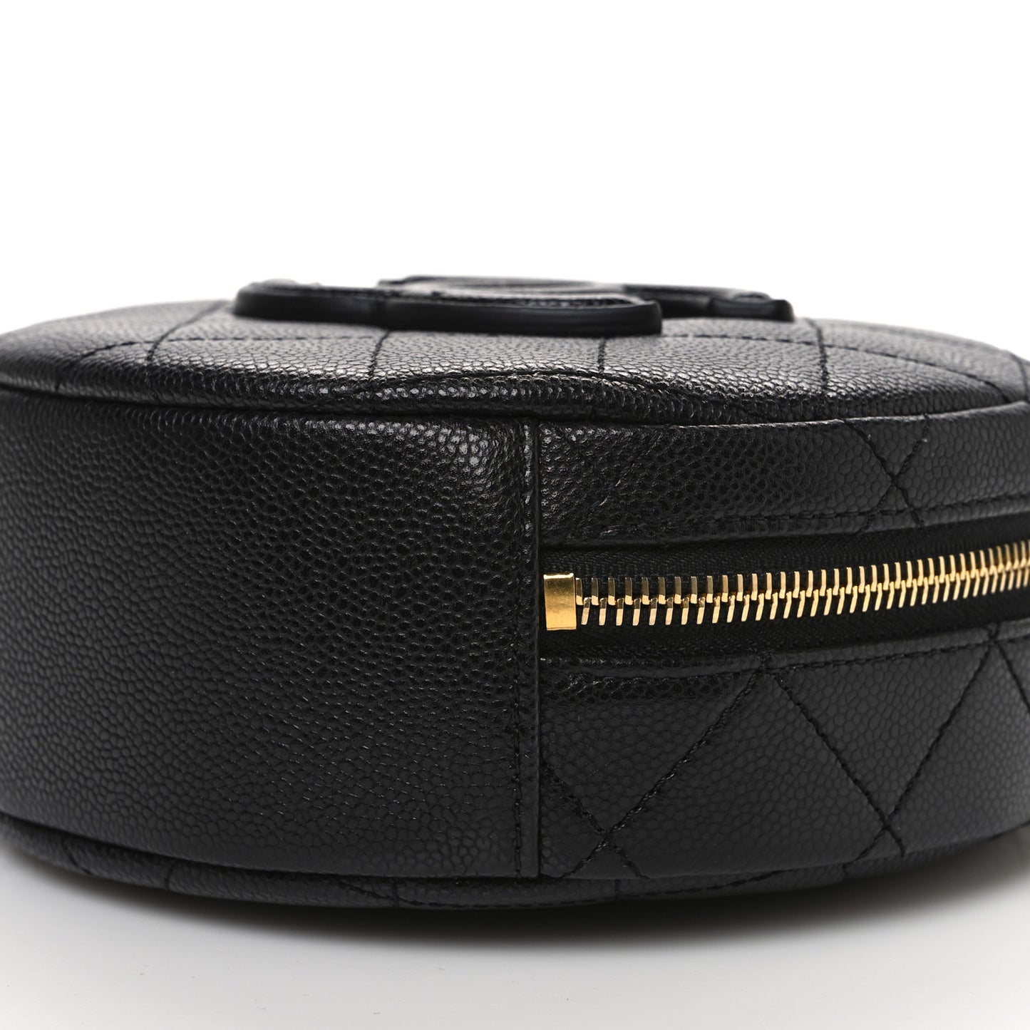 Caviar Quilted Small Round Vanity With Chain Black