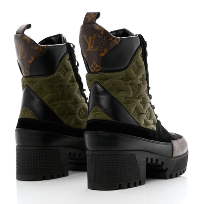 Louis Vuitton Nylon Embroidered Monogram Suede Laureate Platform Desert Boots 40 Kaki 4 of 12
