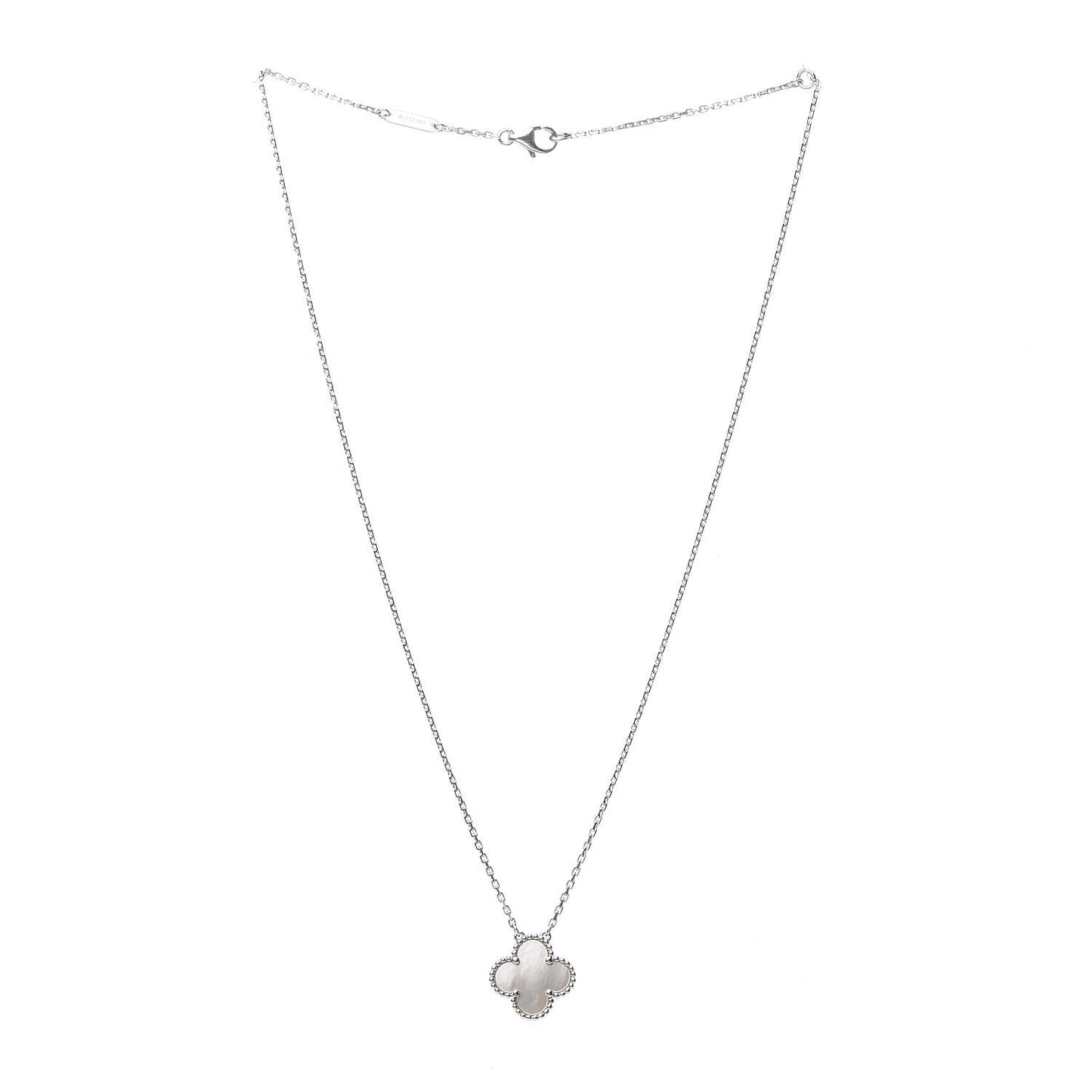 18K White Gold Mother of Pearl Vintage Alhambra Pendant Necklace