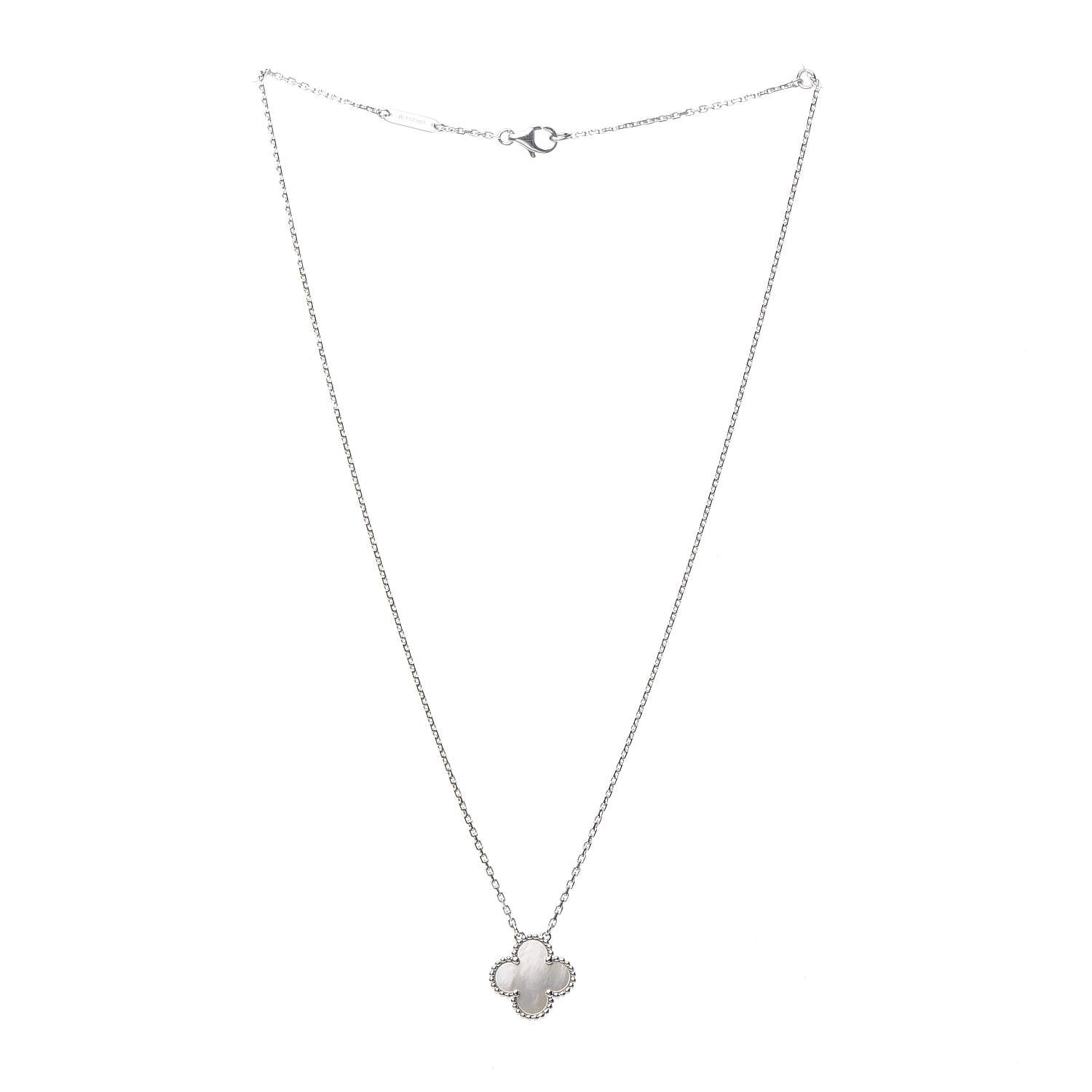 Van Cleef & Arpels 18K White Gold Mother of Pearl Vintage Alhambra Pendant Necklace 3 of 8