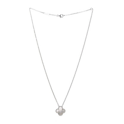 Van Cleef & Arpels 18K White Gold Mother of Pearl Vintage Alhambra Pendant Necklace 3 of 8