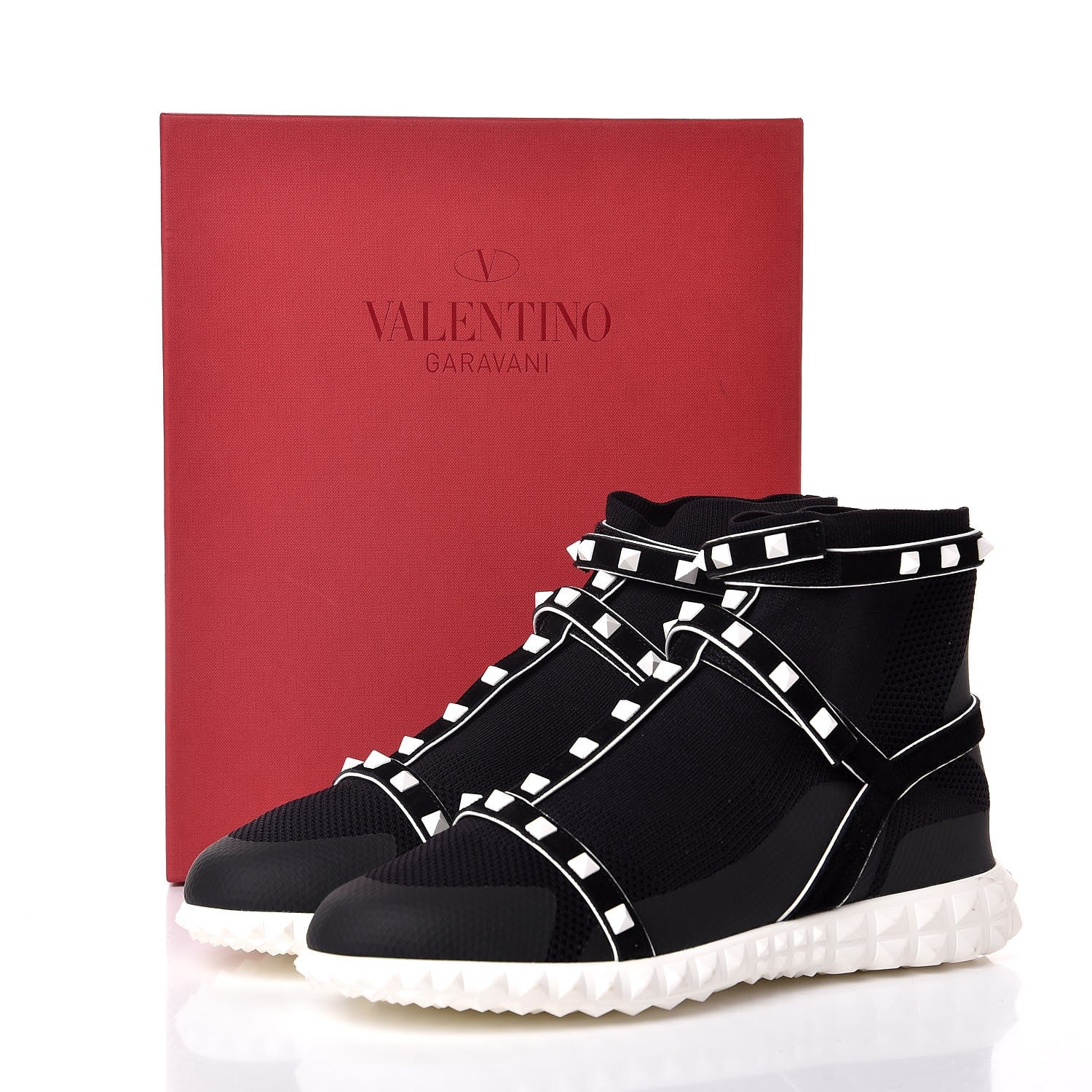 Valentino Garavani Body Tech Knit Free Rockstud Sock High Top Sneakers 40 Black White 8 of 8