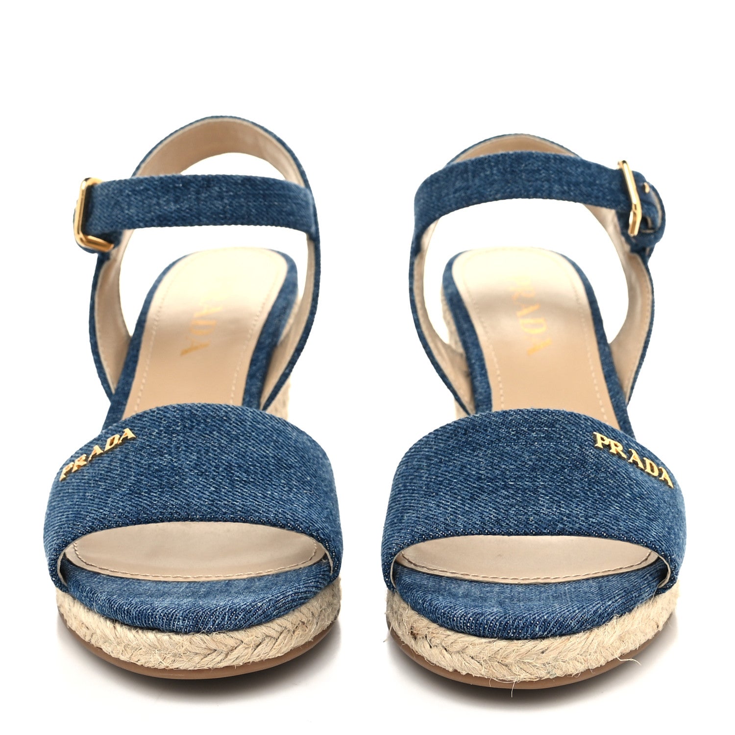 Prada Denim Logo Espadrille 70mm Wedge Sandals 36 Bleu 2 of 8