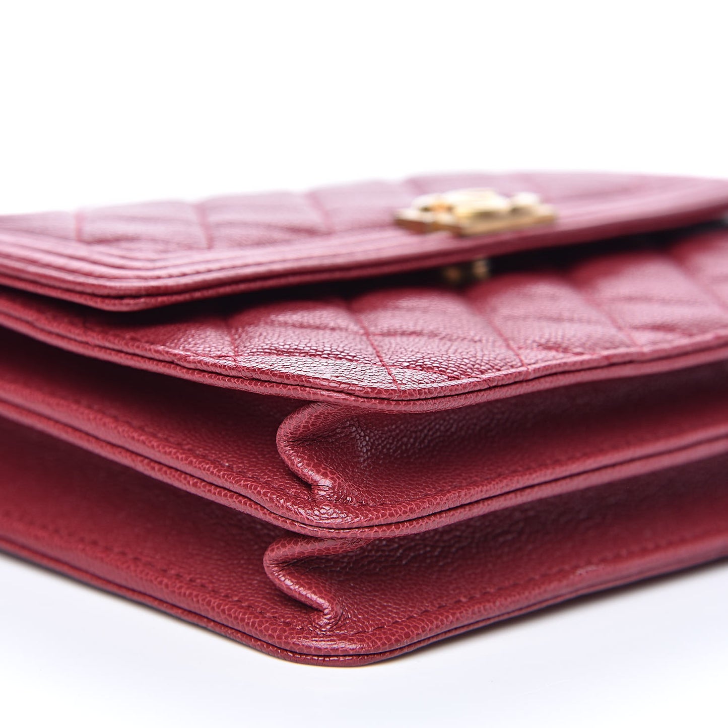 Caviar Quilted Boy Square Wallet on Chain WOC Burgundy