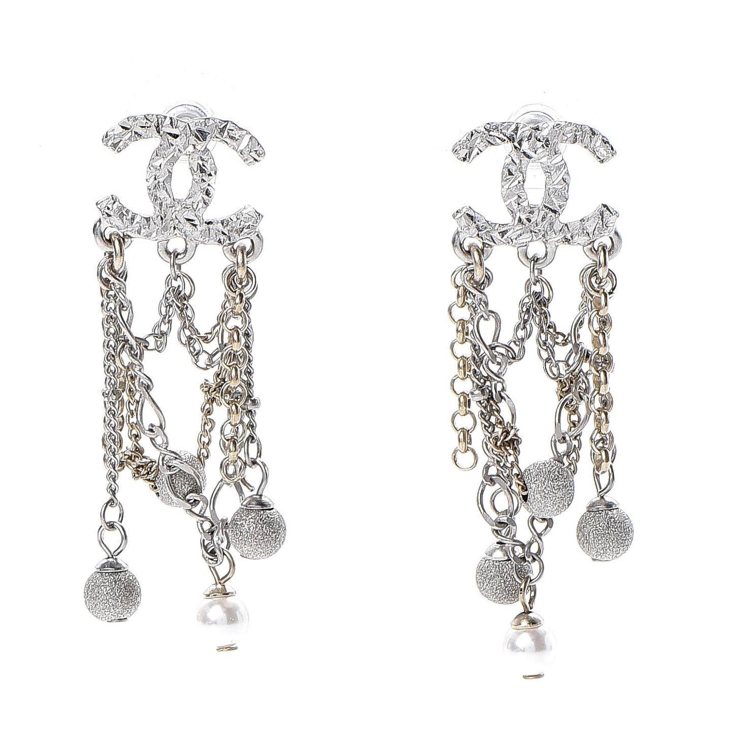 Pearl CC Chain Drop Earrings Light Gold Pearly White