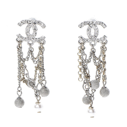 Chanel Pearl CC Chain Drop Earrings Light Gold Pearly White 1 of 5