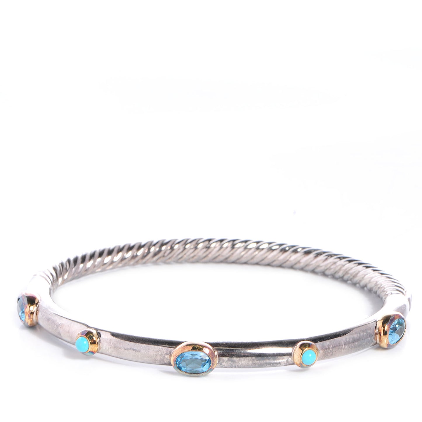 Sterling Silver 18K Yellow Gold Blue Topaz Turquoise Renaissance Bangle Bracelet