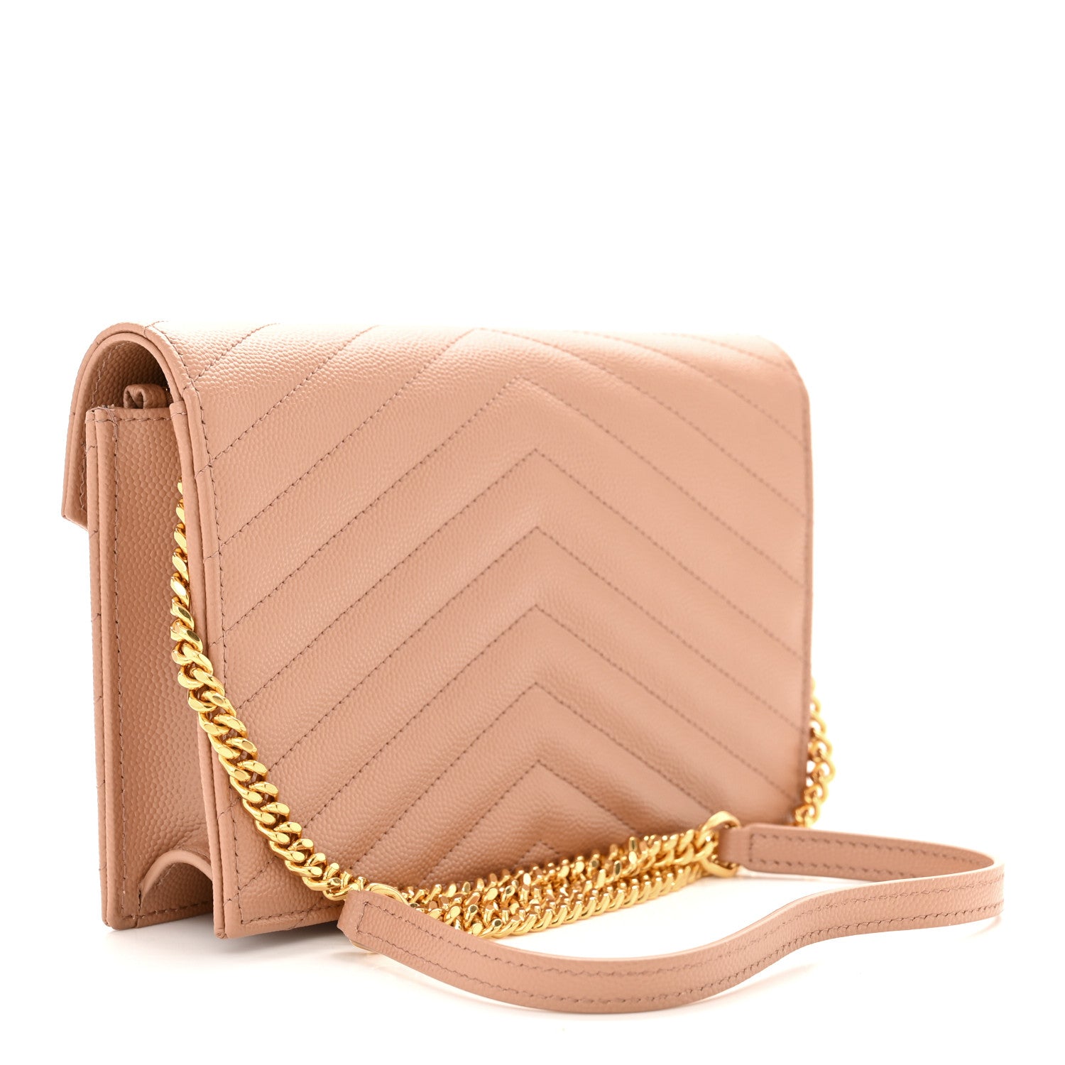 Saint Laurent Grain De Poudre Matelasse Chevron Monogram Envelope Chain Wallet Vintage Peach 2 of 9