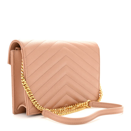 Saint Laurent Grain De Poudre Matelasse Chevron Monogram Envelope Chain Wallet Vintage Peach 2 of 9