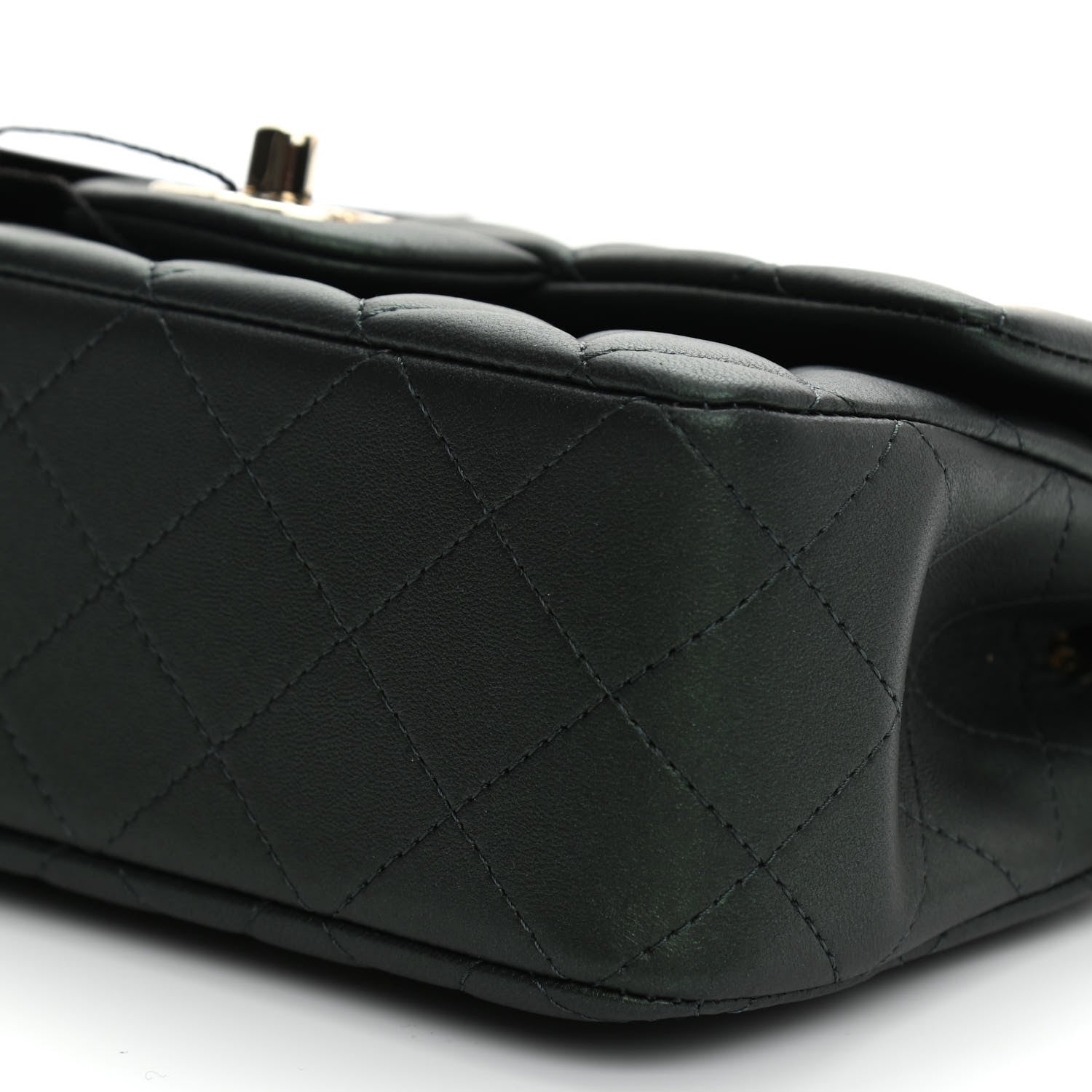 Chanel Iridescent Lambskin Quilted Mini Top Handle Rectangular Flap Dark Green 10 of 11