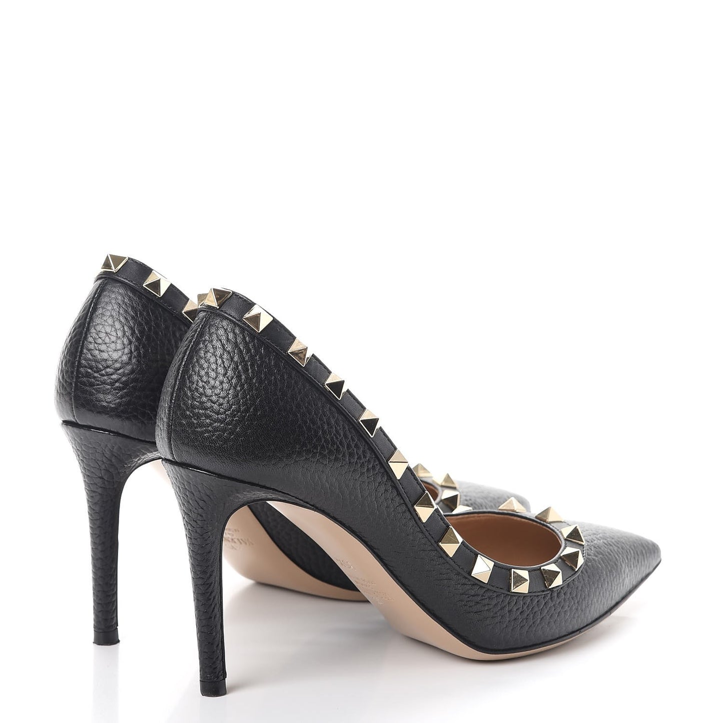 Pebbled Calfskin Rockstud 85mm Pumps 35.5 Black