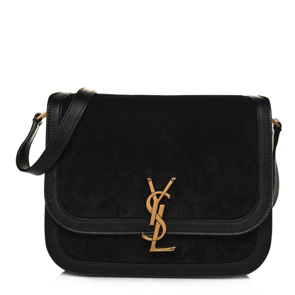 Saint Laurent Suede Smooth Calfskin Monogram Medium Solferino Soft Satchel Black 1 of 12