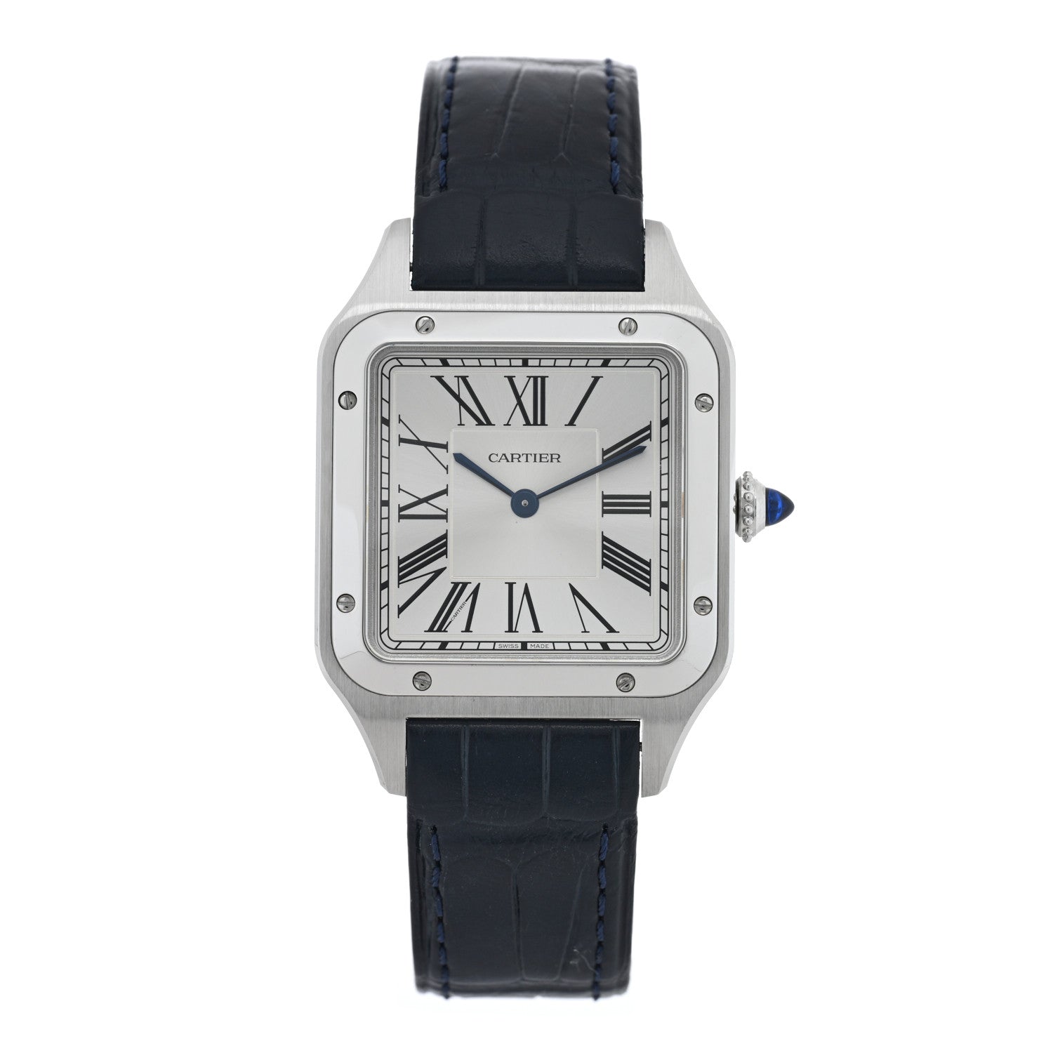 Cartier Stainless Steel Alligator 31.4mm Santos Dumont Quartz Watch Blue 1 of 4
