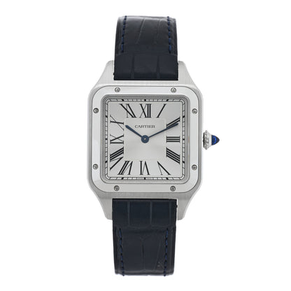 Cartier Stainless Steel Alligator 31.4mm Santos Dumont Quartz Watch Blue 1 of 4