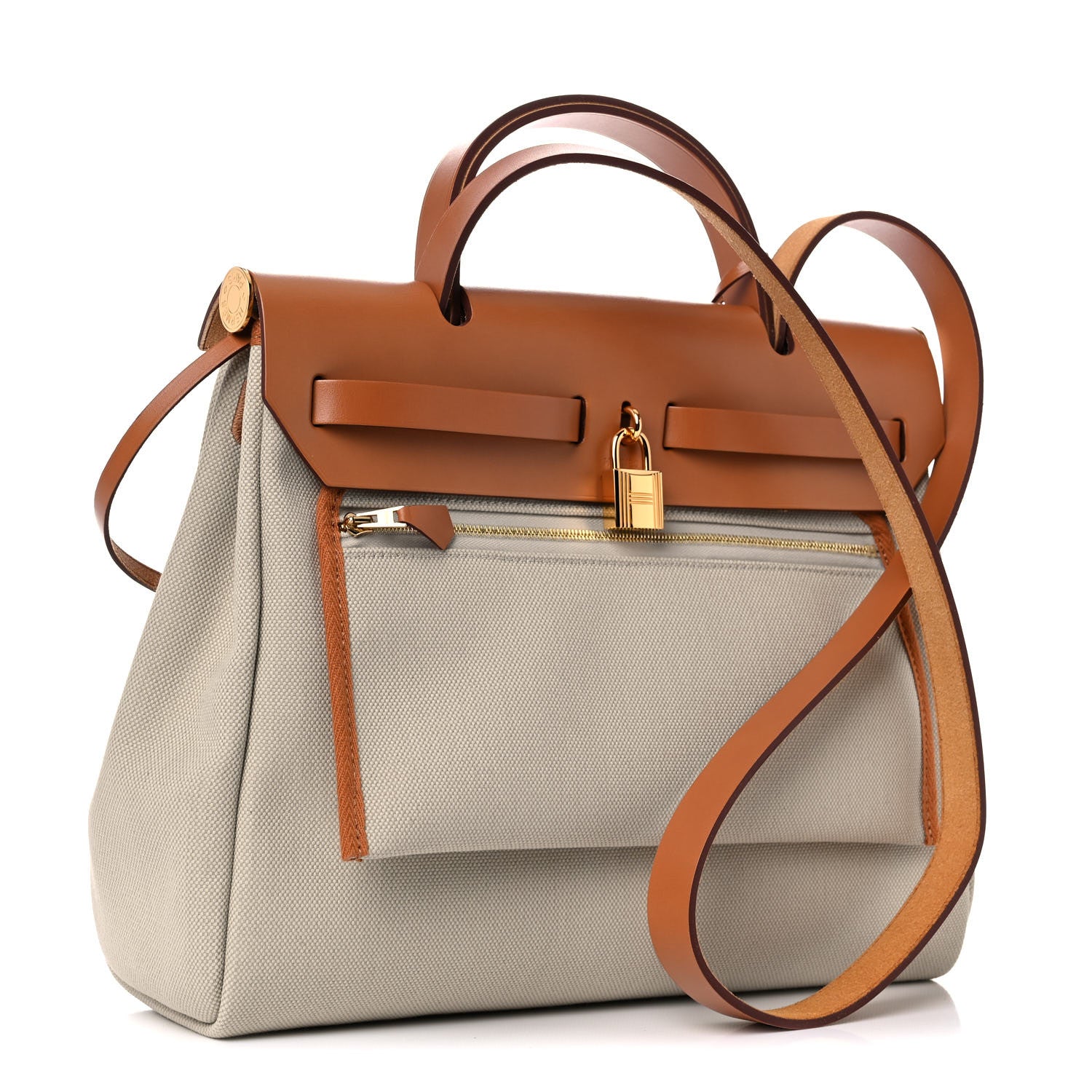 Hermes Military Toile Vache Hunter Herbag Zip Retourne 31 PM Beton Naturel 4 of 11