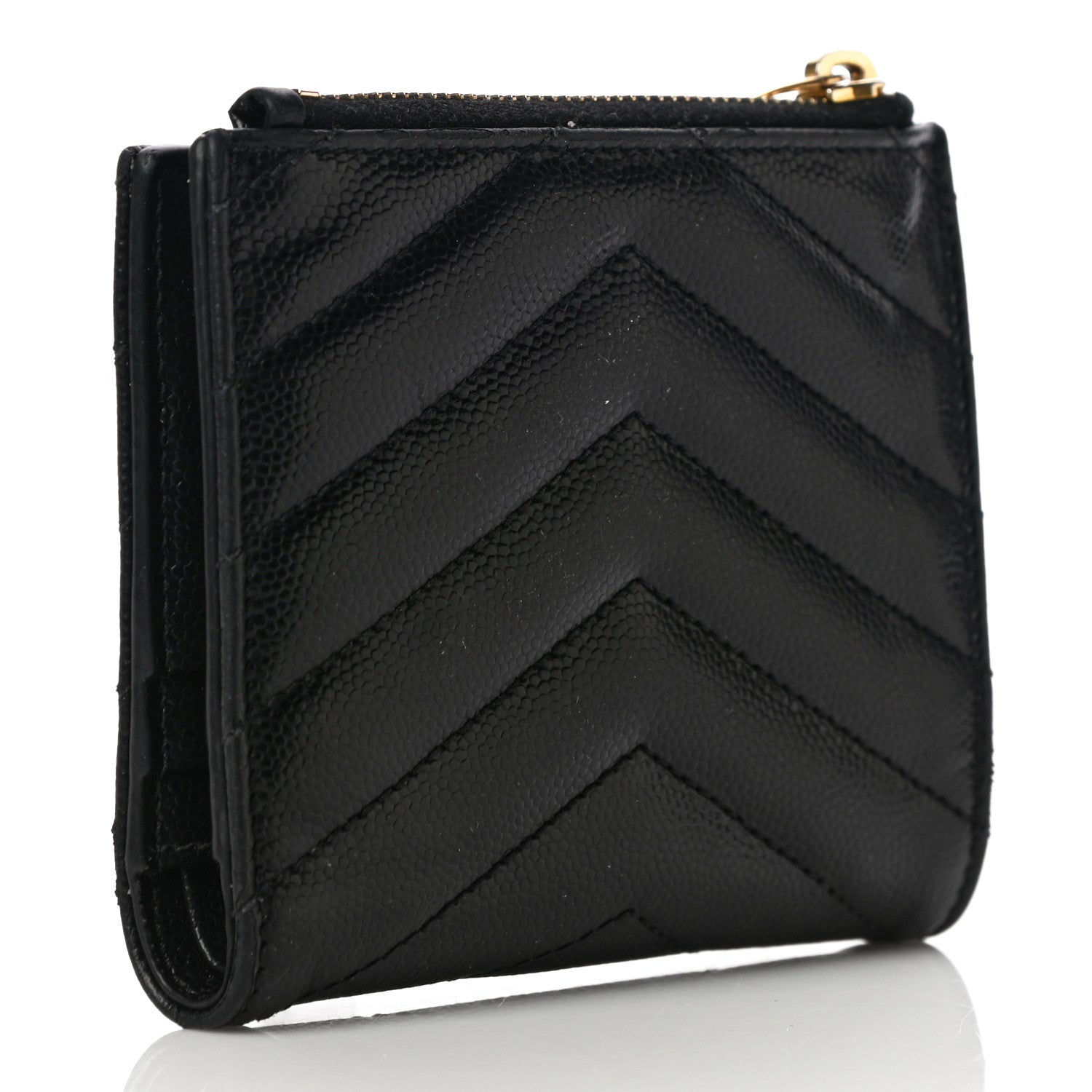 Saint Laurent Grain De Poudre Matelasse Chevron Monogram Zipped Card Case Black 3 of 22