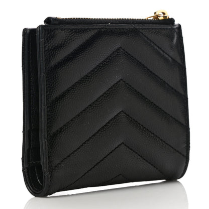 Saint Laurent Grain De Poudre Matelasse Chevron Monogram Zipped Card Case Black 3 of 22
