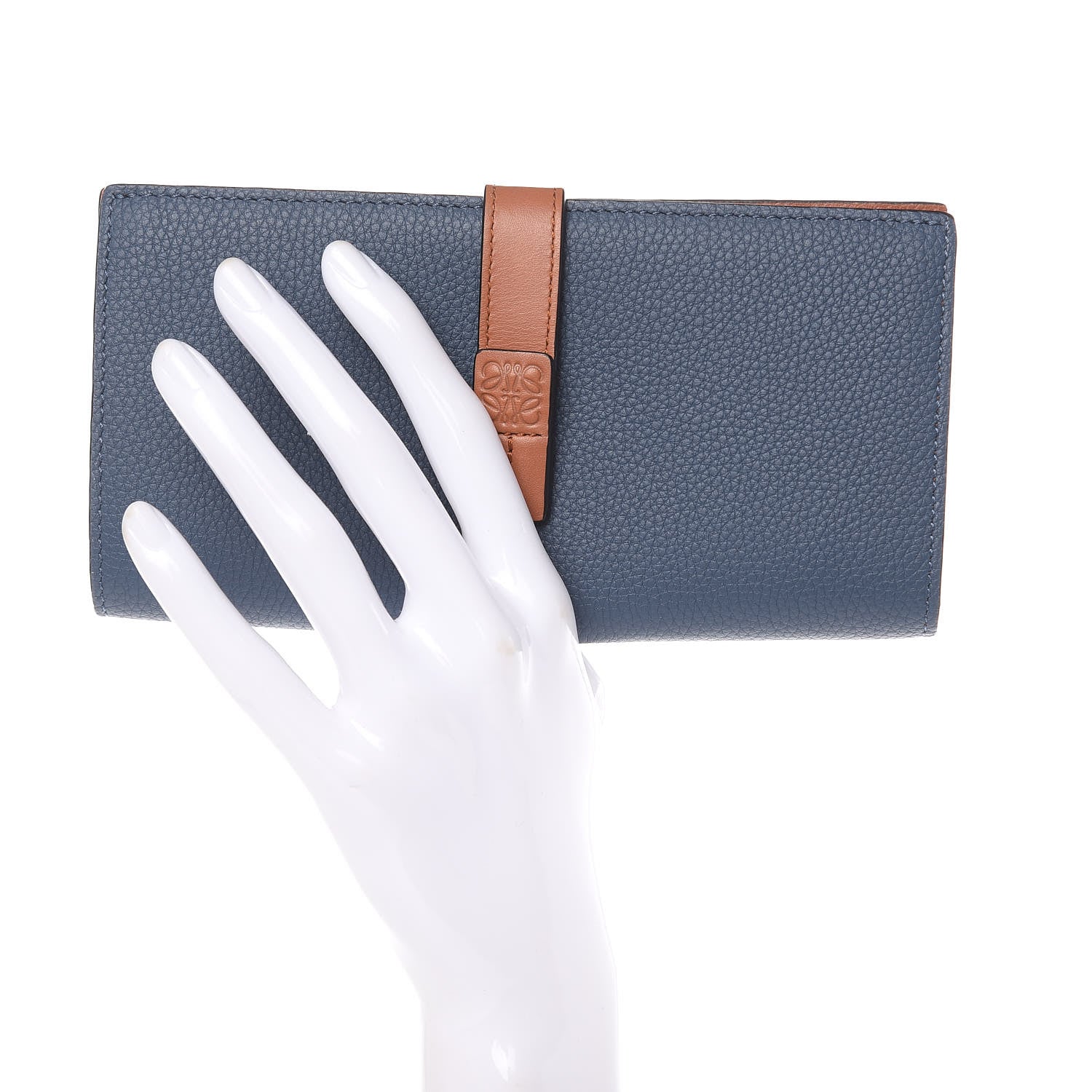 Loewe Grained Calfskin Large Vertical Wallet Steel Blue Tan 2 of 7
