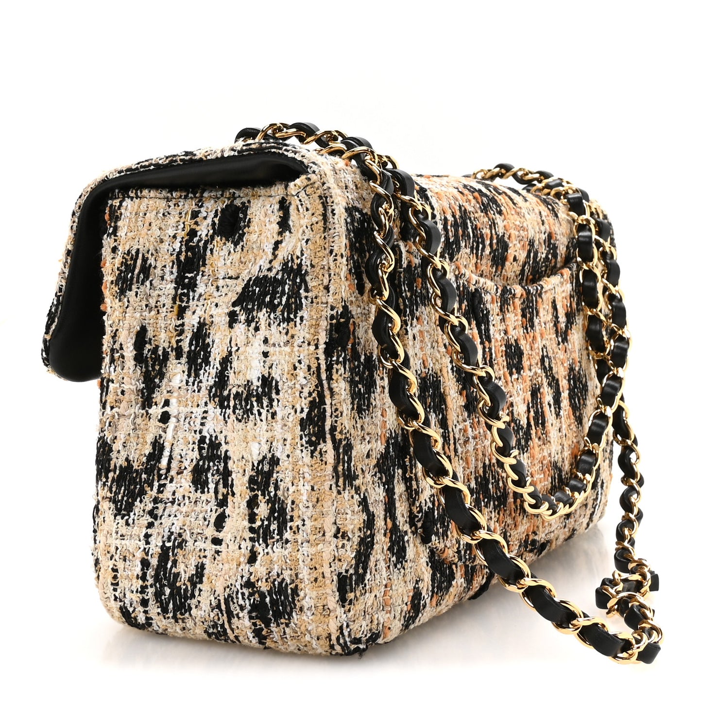 Tweed Mixed Fibers Leopard Print Small Souplissimo Maxi Flap Fawn