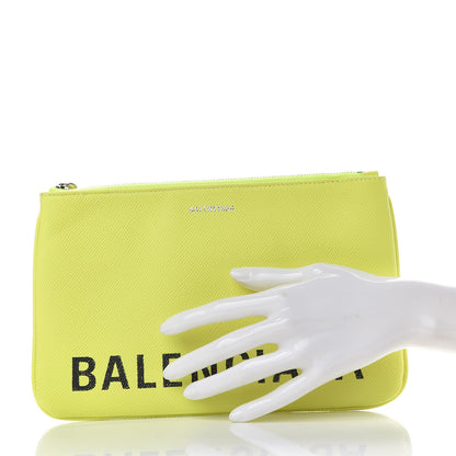 Balenciaga Grained Calfskin Logo Ville Zip Pouch M Acid Green Black 2 of 9