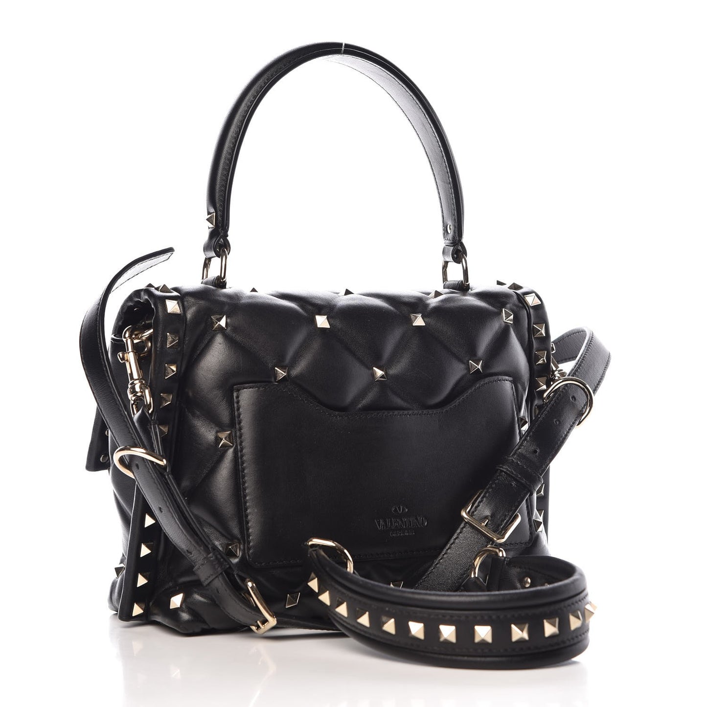 Lambskin VLTN Print Candystud Top Handle Bag Black