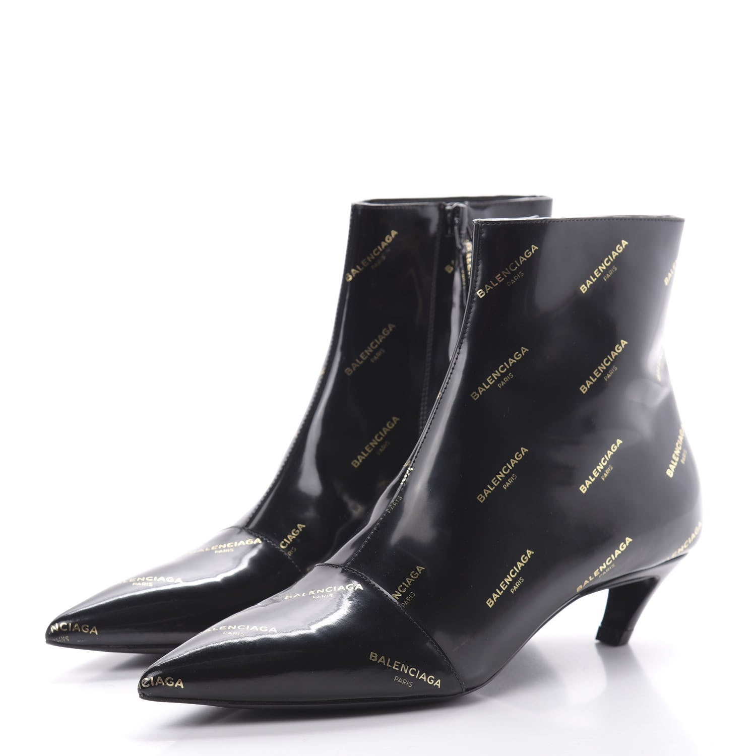 Balenciaga Patent Allover Logo Pointy Toe Ankle Booties 36 Black 3 of 7