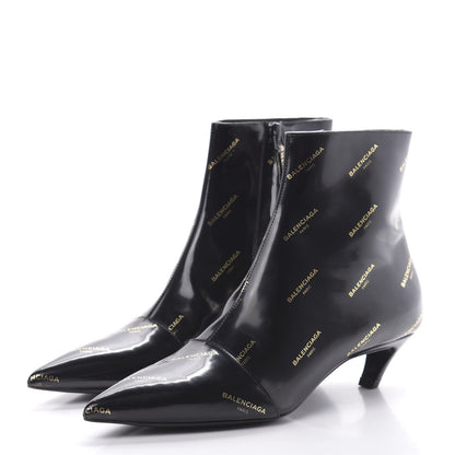 Balenciaga Patent Allover Logo Pointy Toe Ankle Booties 36 Black 3 of 7