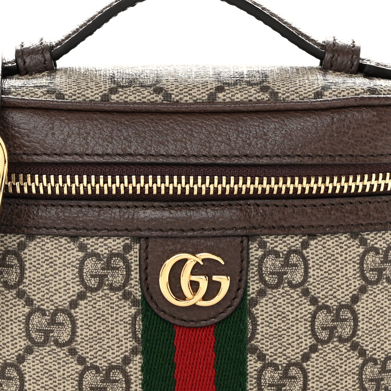 Gucci GG Supreme Monogram Textured Calfskin Web Mini Ophidia Top Handle Bag Beige Ebony New Acero 8 of 10