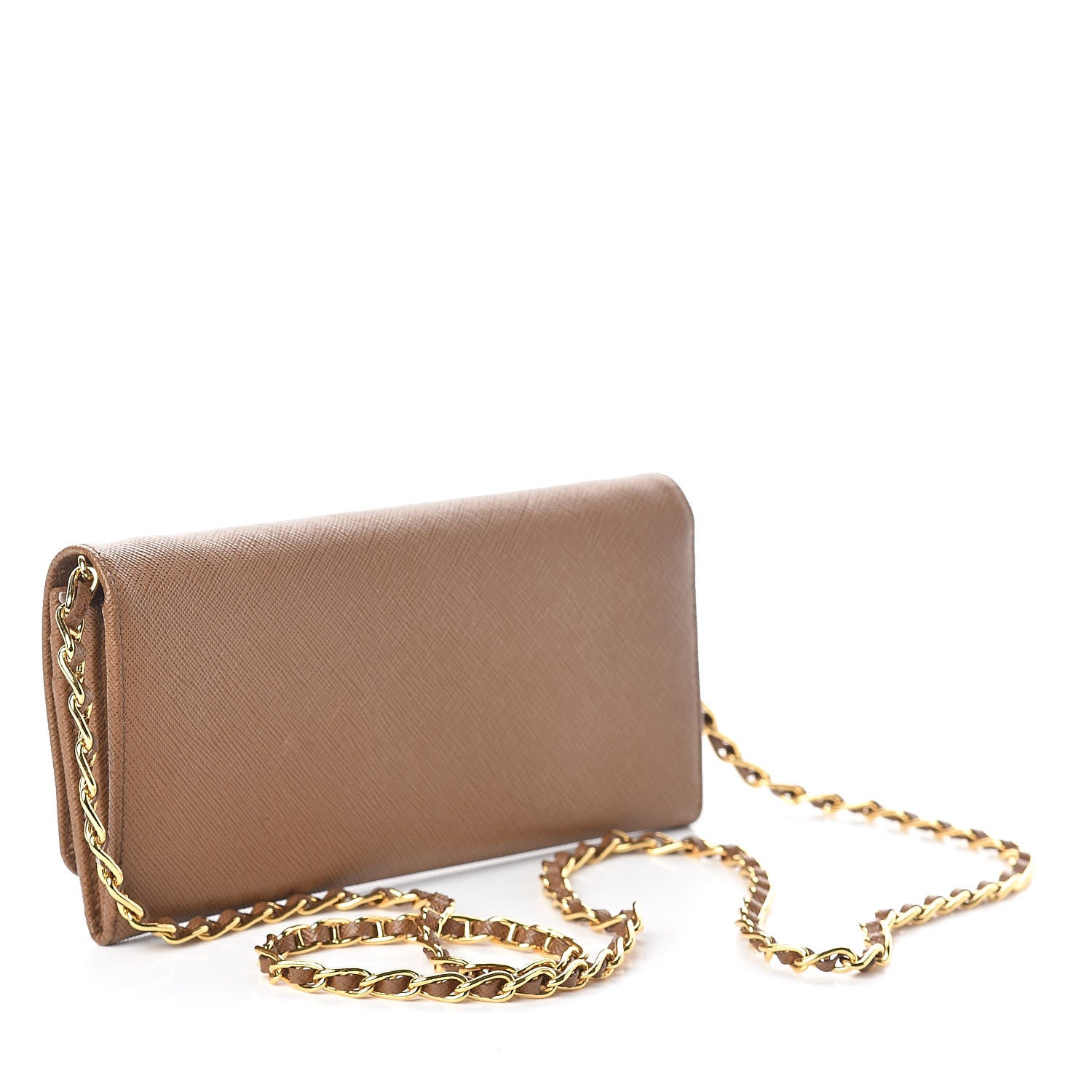 Prada Saffiano Metal Chain Wallet Caramel 3 of 10