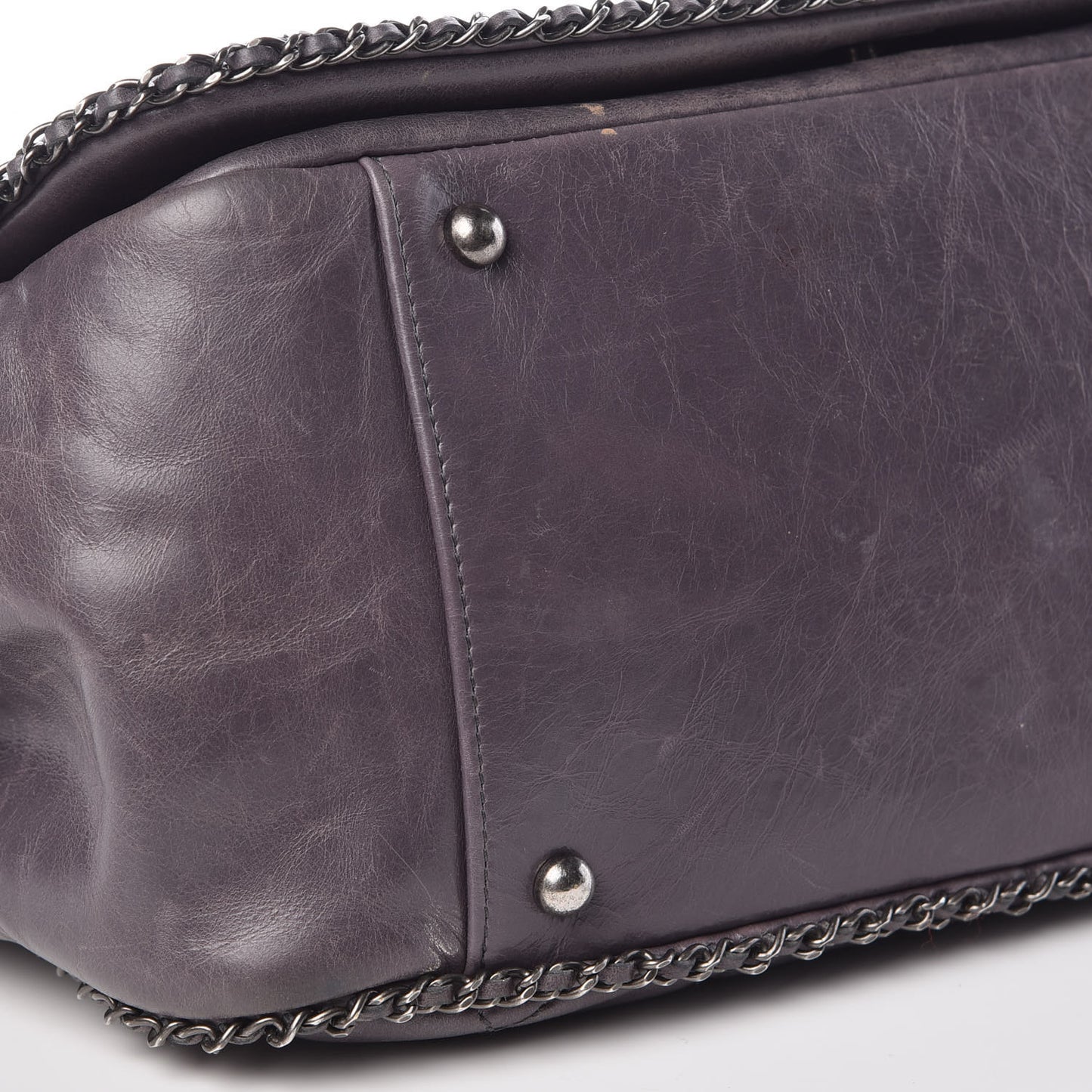Calfskin Quilted Large CC Enchained Accordion Flap Grey