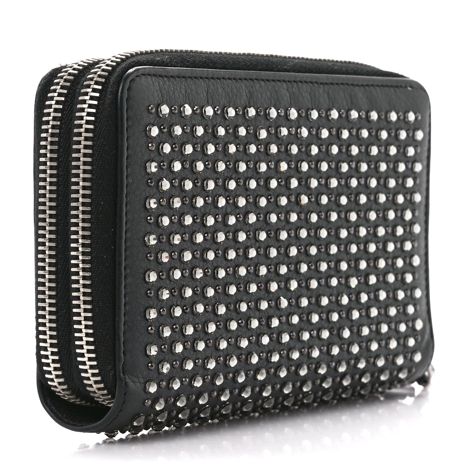 Chanel Lambskin Quilted Crystal Medium Gusset Double Zip Around Wallet Black 3 of 11