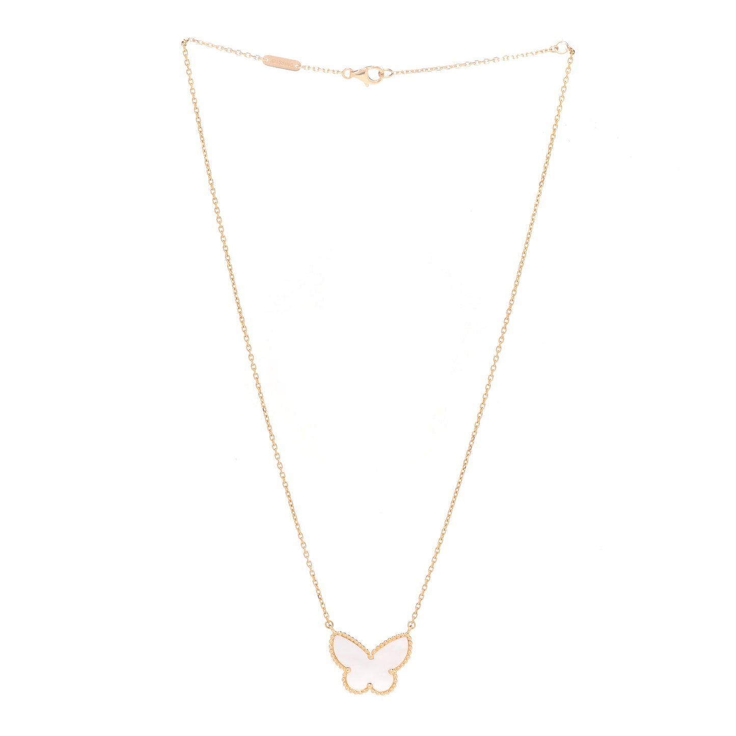 18K Yellow Gold Mother of Pearl Lucky Alhambra Butterfly Pendant Necklace