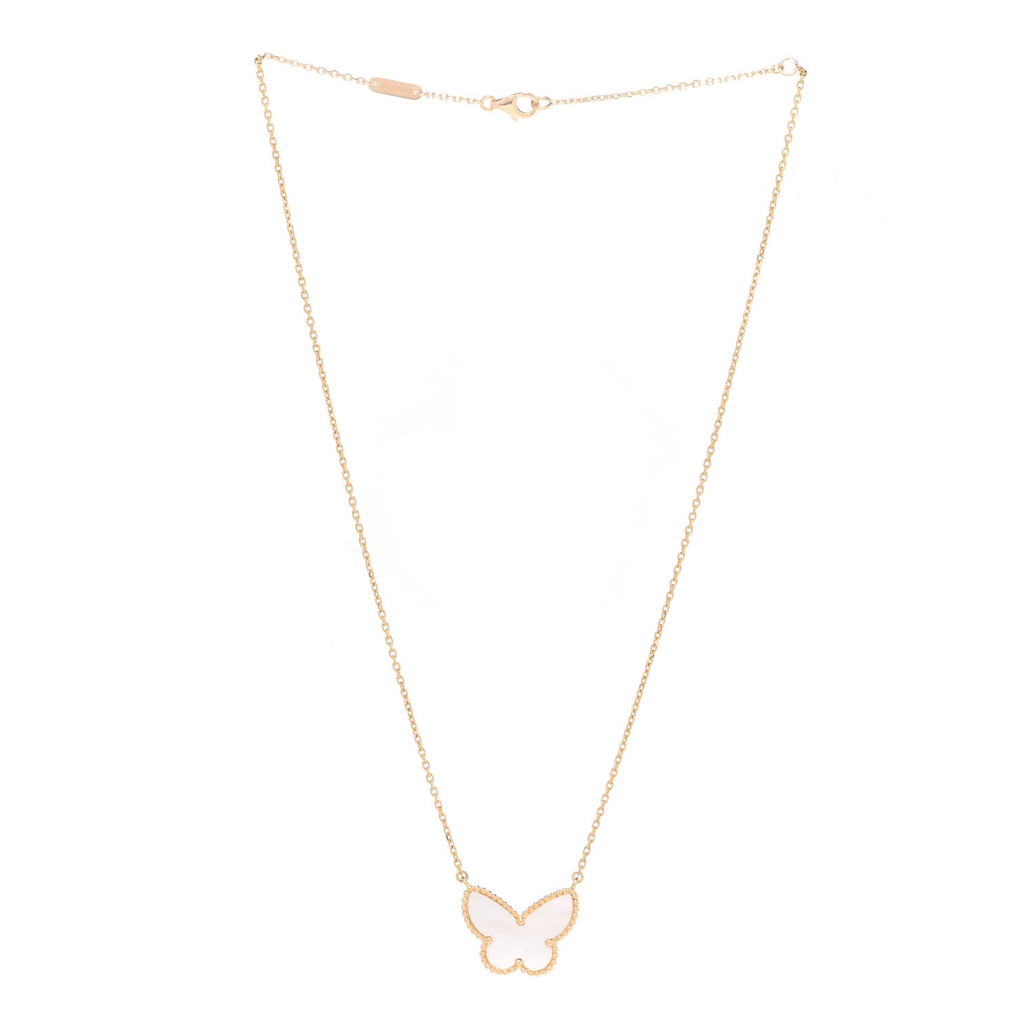Van Cleef & Arpels 18K Yellow Gold Mother of Pearl Lucky Alhambra Butterfly Pendant Necklace 3 of 6