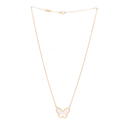 Van Cleef & Arpels 18K Yellow Gold Mother of Pearl Lucky Alhambra Butterfly Pendant Necklace 3 of 6