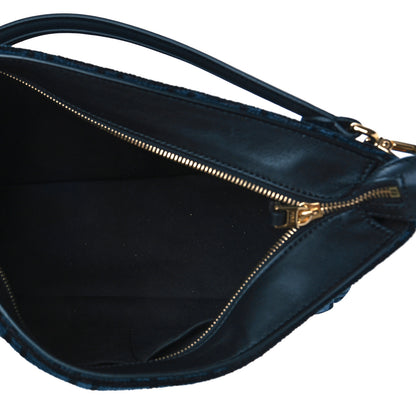Fendi Chenille Vitello Seta Plexiglass FF Fendi O'Lock Zipper Blue Black 5 of 9