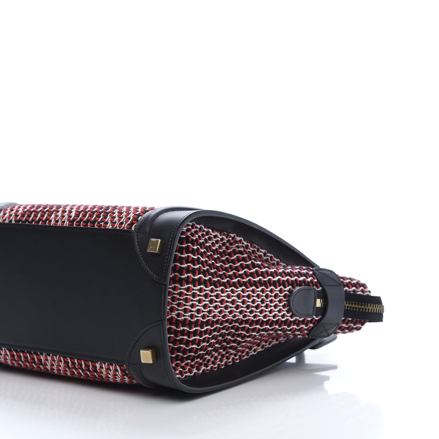 Smooth Calfskin Tweed Micro Luggage Black Scarlet
