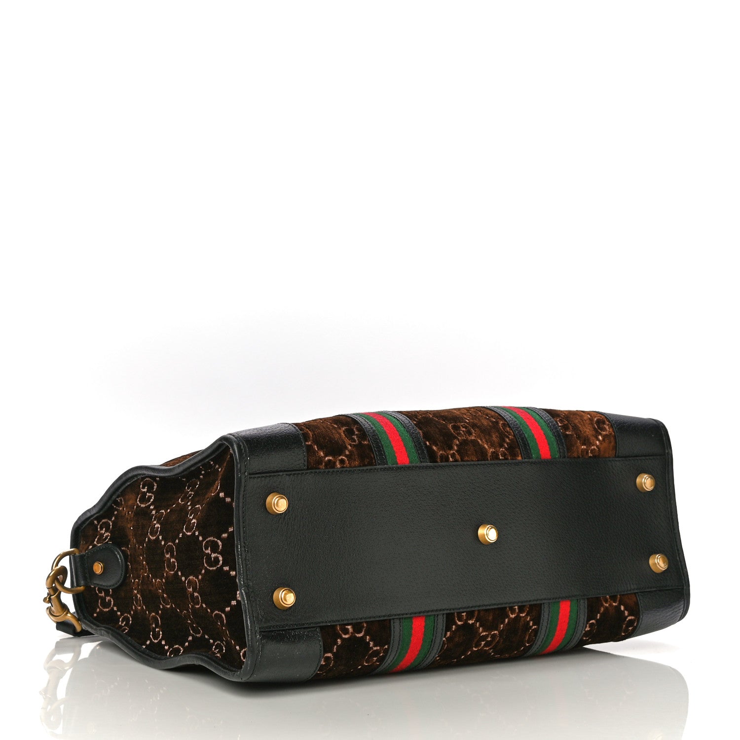 Gucci Velvet GG Monogram Textured Calfskin Web Medium Duffle Bag Brown Black 5 of 19