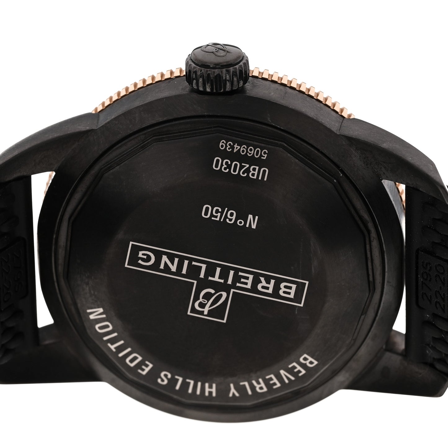 Stainless Steel 18K Rose Gold Rubber 44mm Superocean Heritage II B20 Beverly Hills Automatic Watch Black UB20303A1B1S1